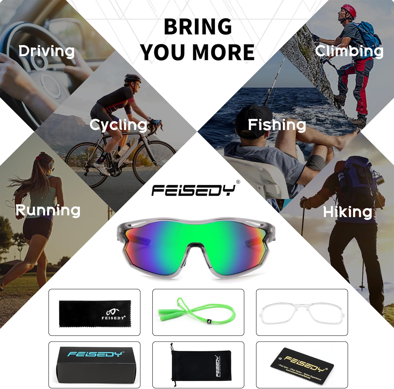FEISEDY Polarized Sports Sunglasses Men Women UV Protection Cycling Baseball Glasses B4179 - Image 7