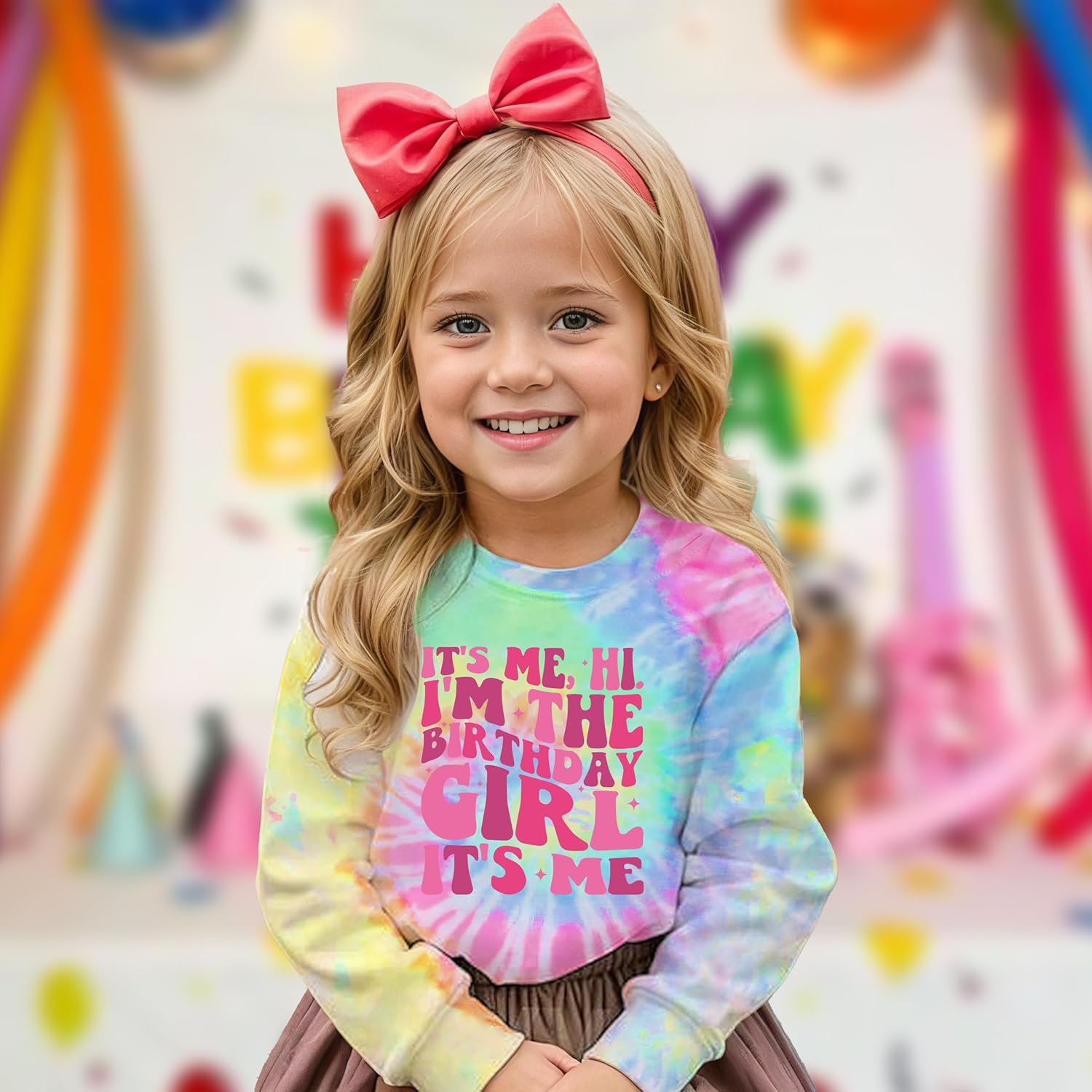 Birthday Girls Sweatshirt It's Me Cute Tie Dye Graphic Shirt Kids Fall Long Sleeve Shirts B-Day Gifts Party Tops - Image 2