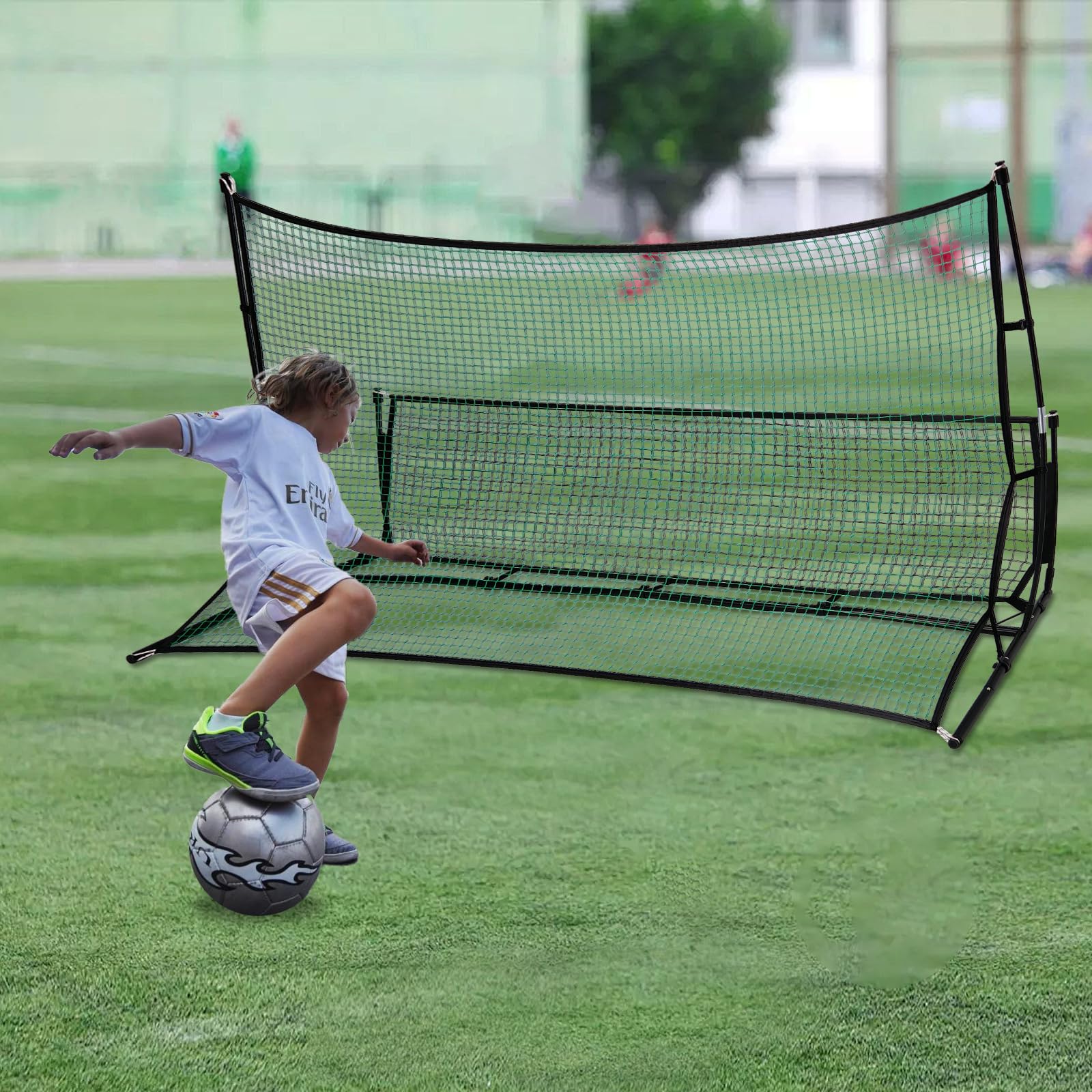 Kapler Fußball Rebounder Netz 2-in-1 Fußballtor für Garten & Training: Robuster Stahlrahmen - Tragbare Fußball Rebound Wand & Kickbacknetz für Kinder & Erwachsene