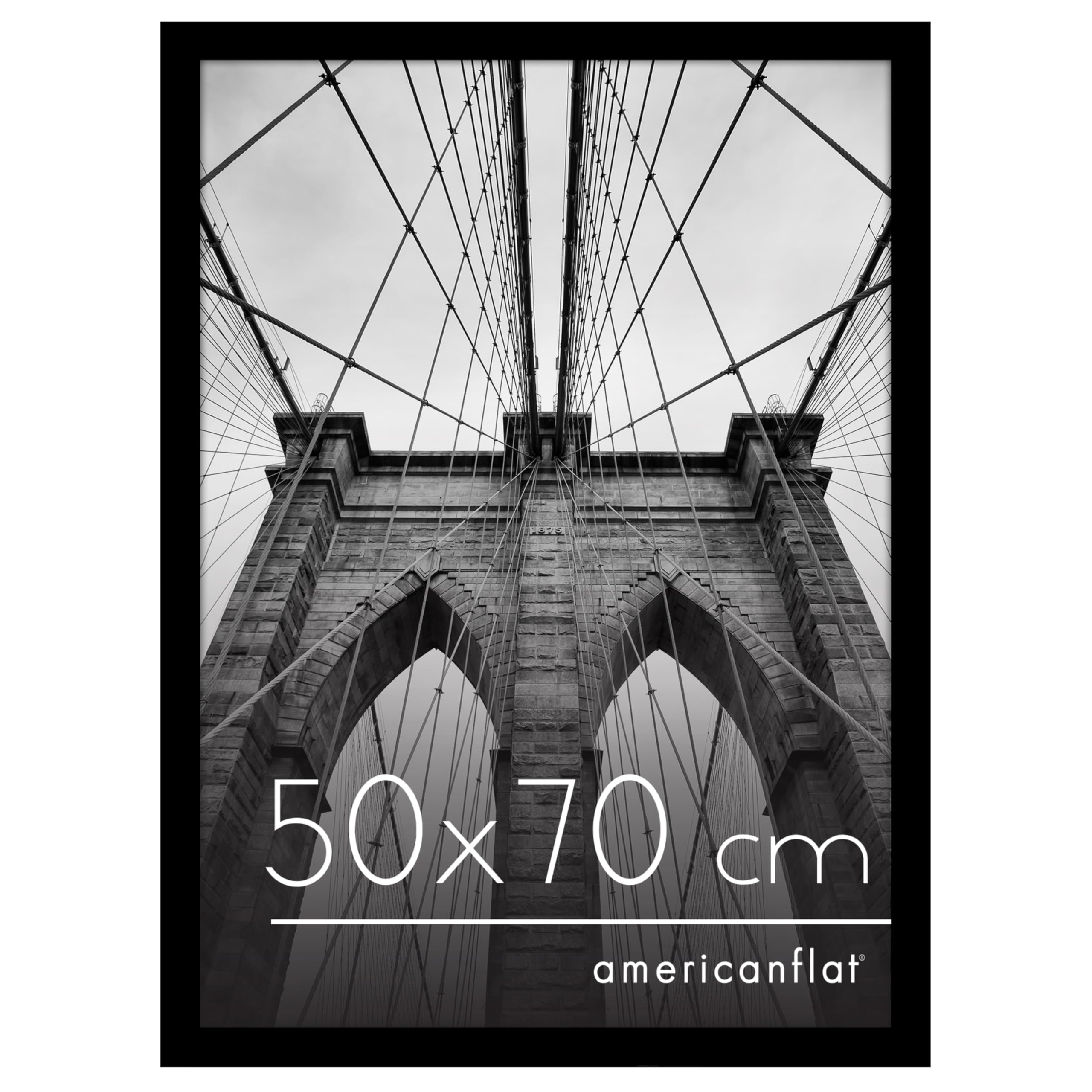 Americanflat Marco de Fotos Negro 50x70 cm Marco Fotos Madera con Cubierta Acrílica Protectora Transparente y Ganchos para Colgar – Exposición Horizontal y Vertical