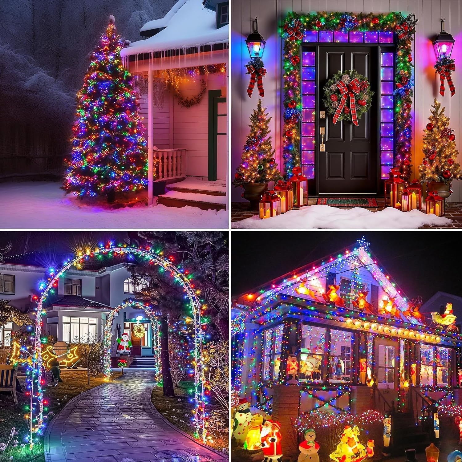 Quntis Cluster Christmas Tree Lights Multicolored - Outdoor Waterproof 25FT 760LEDs LED Christmas Firecracker String Lights - 8 Modes Black Wire Xmas Twinkle Fairy Lights for Wedding Party Decor