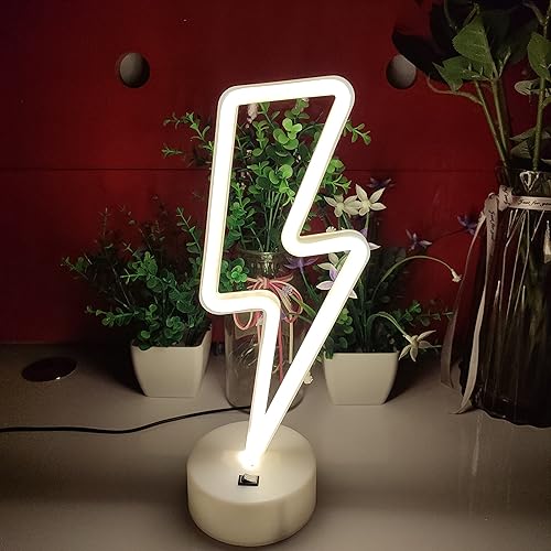 Miniatura 2 de JYWJ Letrero de neón con base de soporte, luz de neón alimentada por USB o 3 pilas AA, decoración LED de pared de escritorio, varias fiestas,