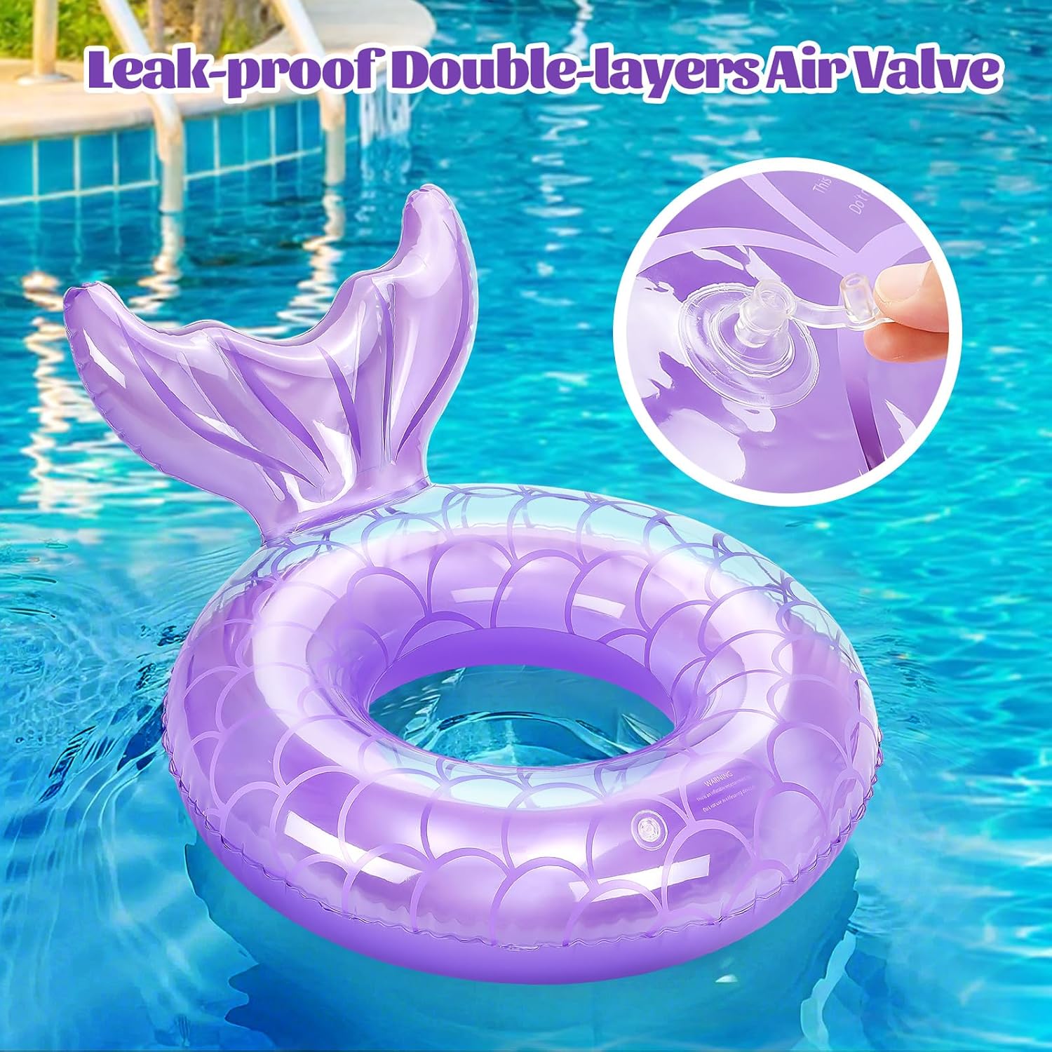 MoKo Inflatable Swimming Ring, Children's Mermaid Swimming Ring, Water Play Ring, Cute 58 cm Air Mattress, Pool Toy, Water Toy for Sandy Beach, Swimming Pool, Outdoor, Rainbow & Purple