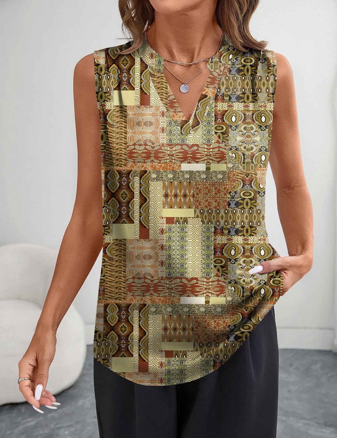 Rapbin Women's Silk Tank Tops V Neck Pleated Sleeveless Satin Blouses Spring Business Work Shirts - Image 3