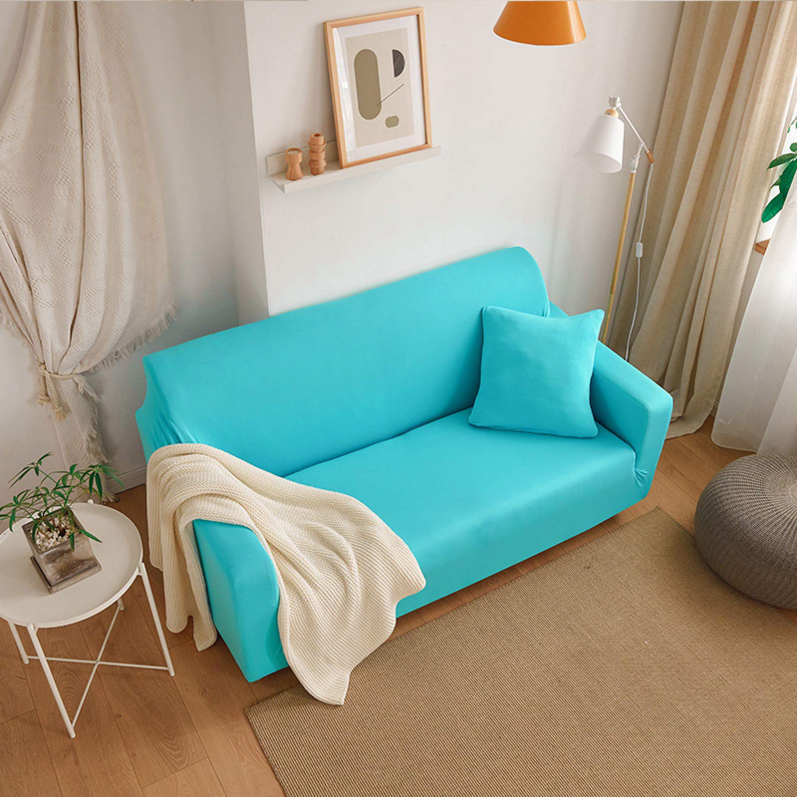 Housse de canapé extensible bleu ciel pour un salon moderne