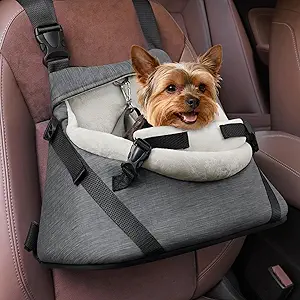 WOYYHO Luxury Dog Booster Car Seat Up to 7 lbs, PU Leather Pet Car Seat with Safety Belt & Soft Flannel Liner for Teacup Yorkie, Chihuahua, Maltese, Pomeranian, Toy Poodle, Small Cats, Bunny, Puppies