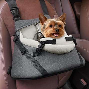 WOYYHO Luxurious Dog Booster Car Seat Designed for Tiny Dogs up to 7 lbs, Vegan Leather Pet Dog Car Seat with Safety Belt & Soft Flannel Liner for Teacup Yorkie, Chihuahua, Maltese, Small Dogs Cats