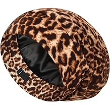 LULUSILK 100% Mulberry Silk Bonnet for Sleeping Women & Men, Brown Leopard