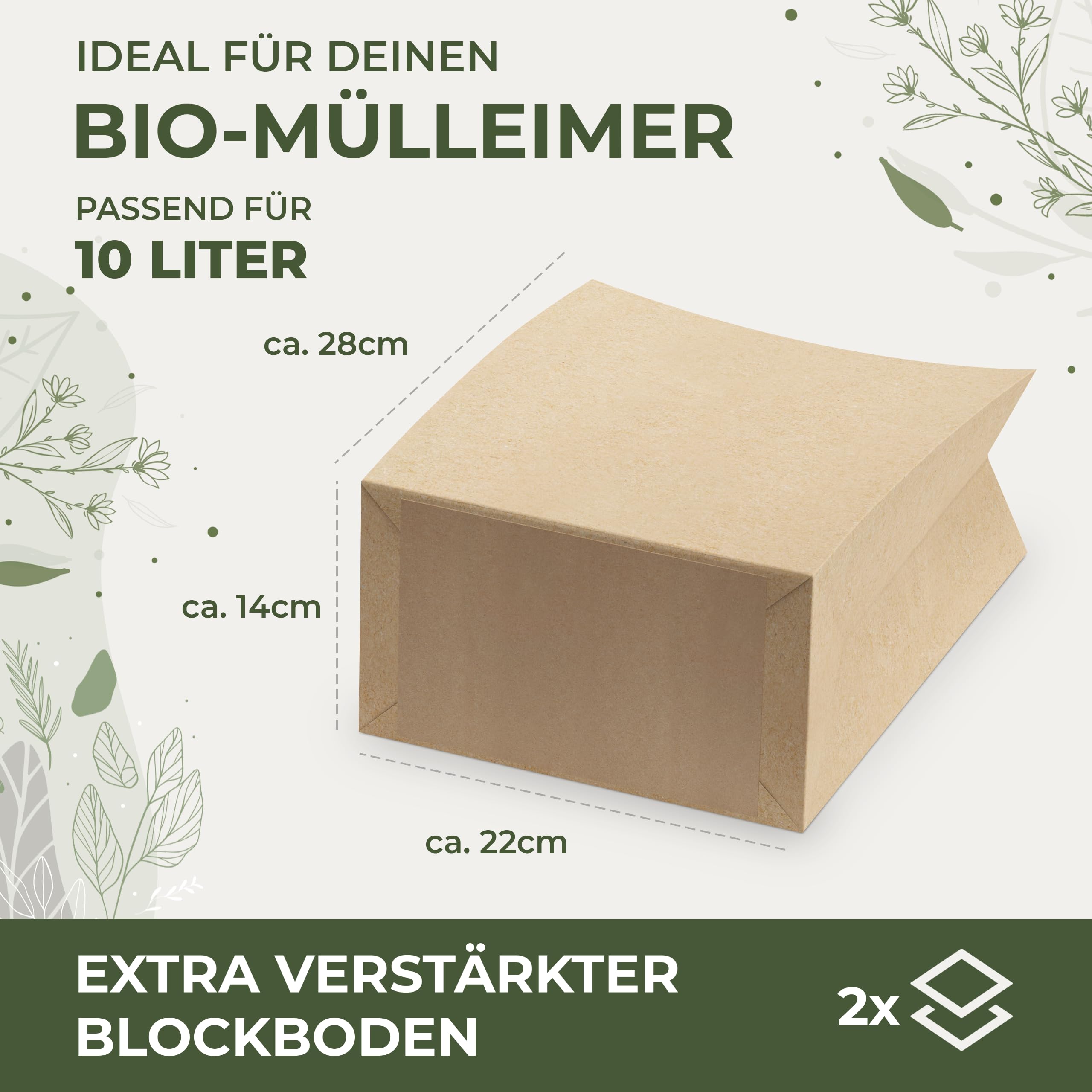BIOGLÜCK® Worki na Odpadki Biologiczne 10 Litrów z Usztywnionym Dnem [100 sztuk] - Ekologiczne i Wytrzymałe Rozwiązanie do Odpędów Kuchennych
