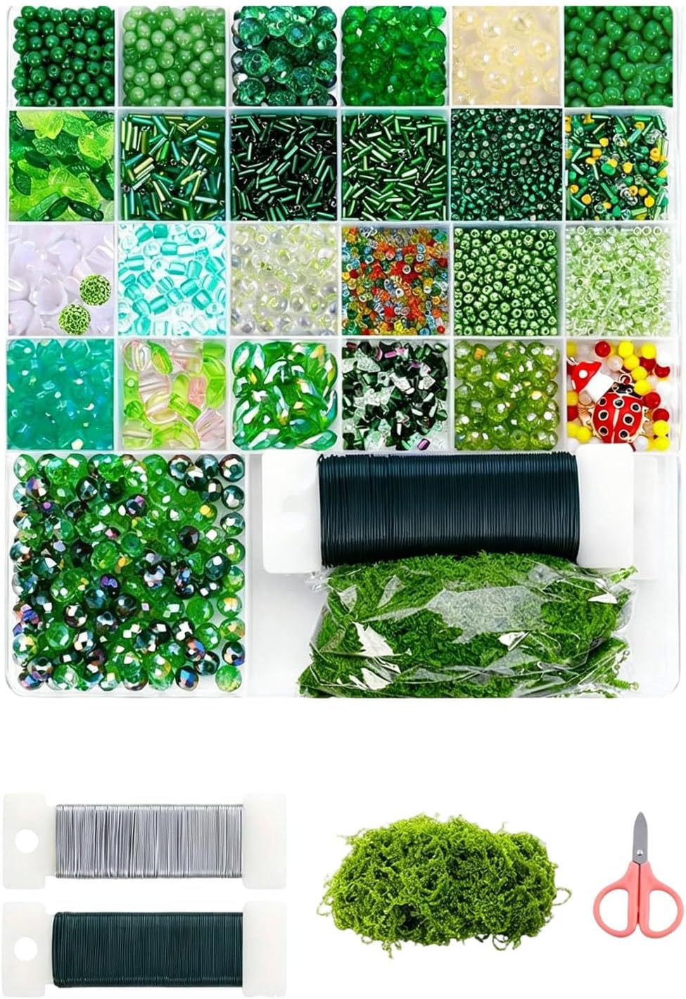 5500 PCS DIY Beaded Plant Kit for Adult, Green Glass Beads for Forever Plant Making with Leaf and Flower Beads, Succulent Seed Beads for Jewelry Making, Bracelet, Earrings, Necklace Crafts (GreenA)