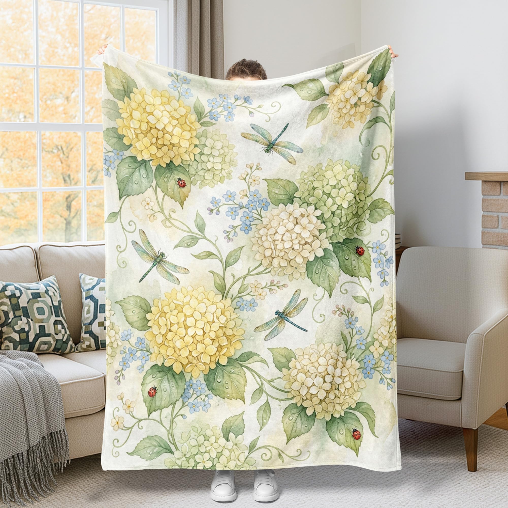 Couverture pelucheuse libellule et coccinelle pour canapé et moments cocooning
