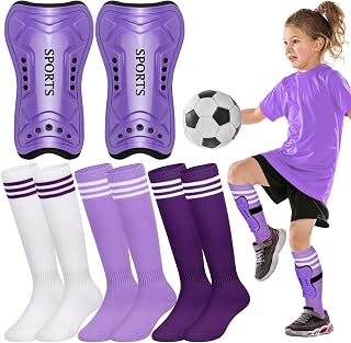 Liliful 4 Pcs Soccer Shin Guards Set for Girl Kids Youth Include 1 Shin Guards & 3 Sport Socks Protective Lightweight Gear Leg Pads Gear for 3-15 Girls Boy Children Teens