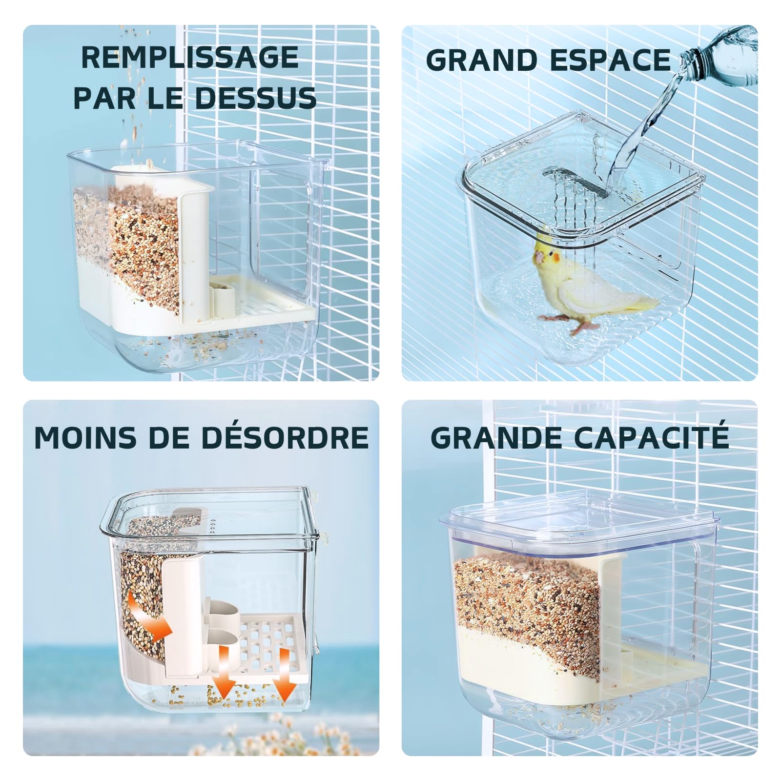 Bain d'oiseaux pour Cage, Accessoires pour Cage à Oiseaux, Baignoire Suspendue pour Oiseaux de Petite et Moyenne Taille, perroquets, inséparables, pinsons, perruches, mannequins