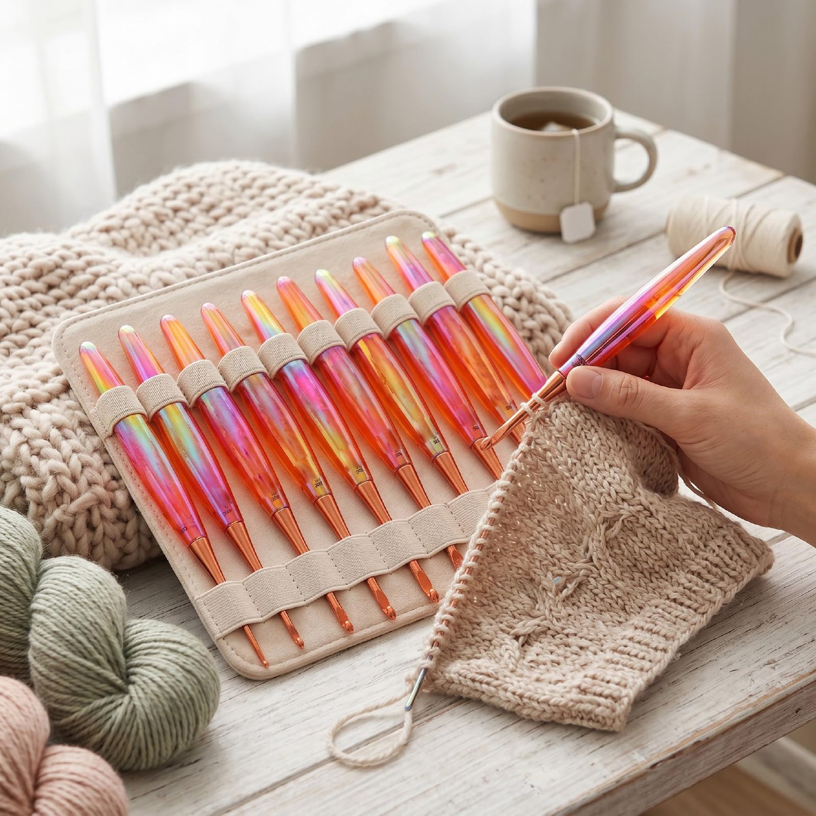 Sxhlseller Juego de Ganchos de Crochet 10 Tamaños Diseño Ergonómico