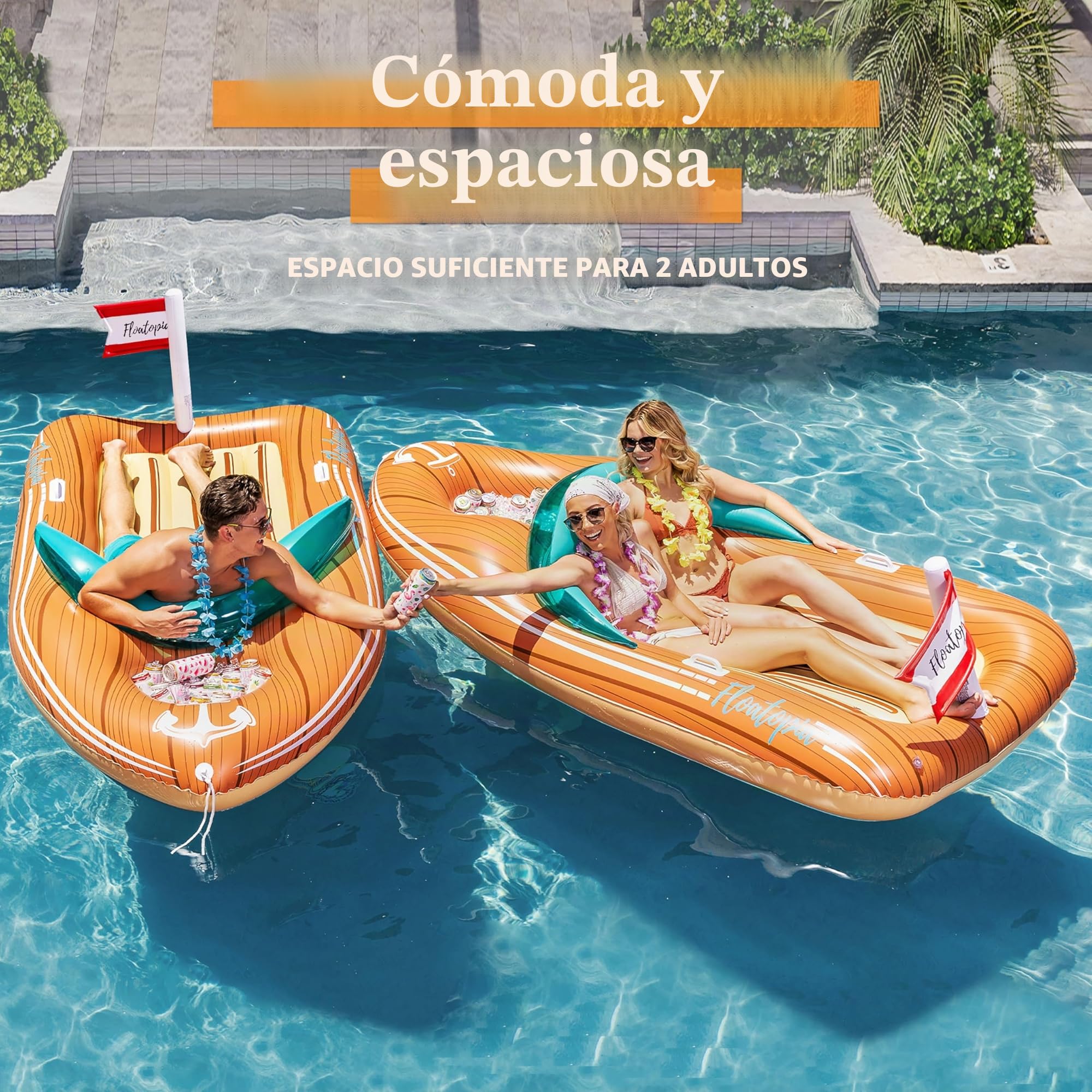 JOYIN - Flotador inflable gigante para piscina con forma de balsa y enfriador reforzado, para fiesta veraniega en piscina, juguetes para niños y adultos