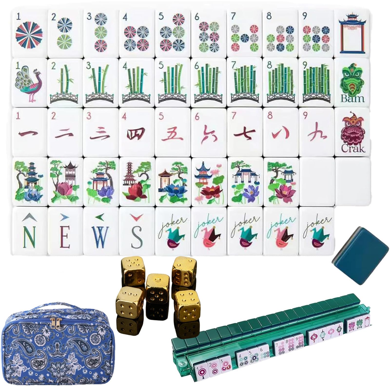 Drbrrly 4 Layer Mahjong Tiles Set, 160 Tiles Complete Acrylic American Mahjong Tile Game with Exquisite Carrying Bag, Portable Travel Set for Adults, Family Game Nights and Social Play (B)