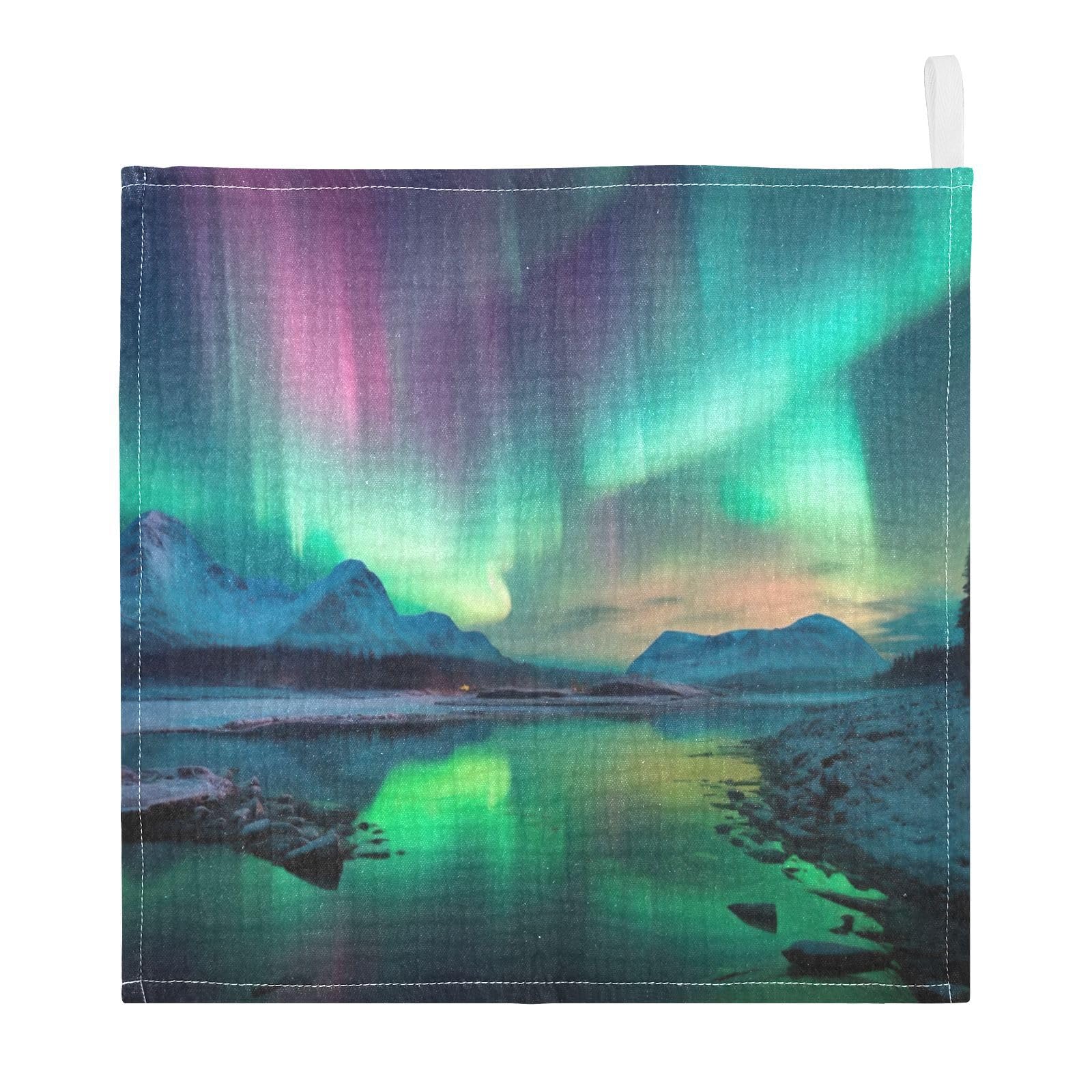 SDMKA Northern Lights Baby Washcloths - 5 Pack Muslin Cotton Face Towels for Baby Newborn Girls and Boys - Soft and Absorbent - 11.8 Inch