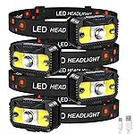 MIOISY Headlamp Rechargeable, Ultra Bright LED Head Lamp Flashlight with White Red Light, Motion Sensor Waterproof Headlight,8 Modes Head Lights for Outdoor Camping Fishing Running-4 Pack