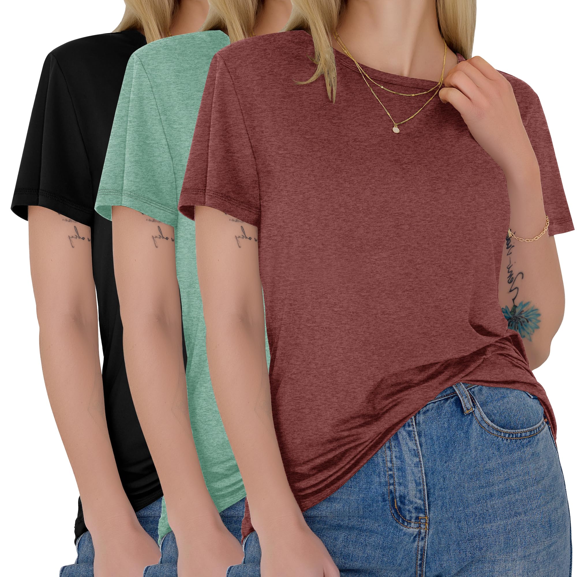 GAYHAY 3 Pack Womens T-Shirts - Short Sleeve Spring Summer Tops Crew Neck Trendy Casual Work Soft Basic Tees for Ladies 2025