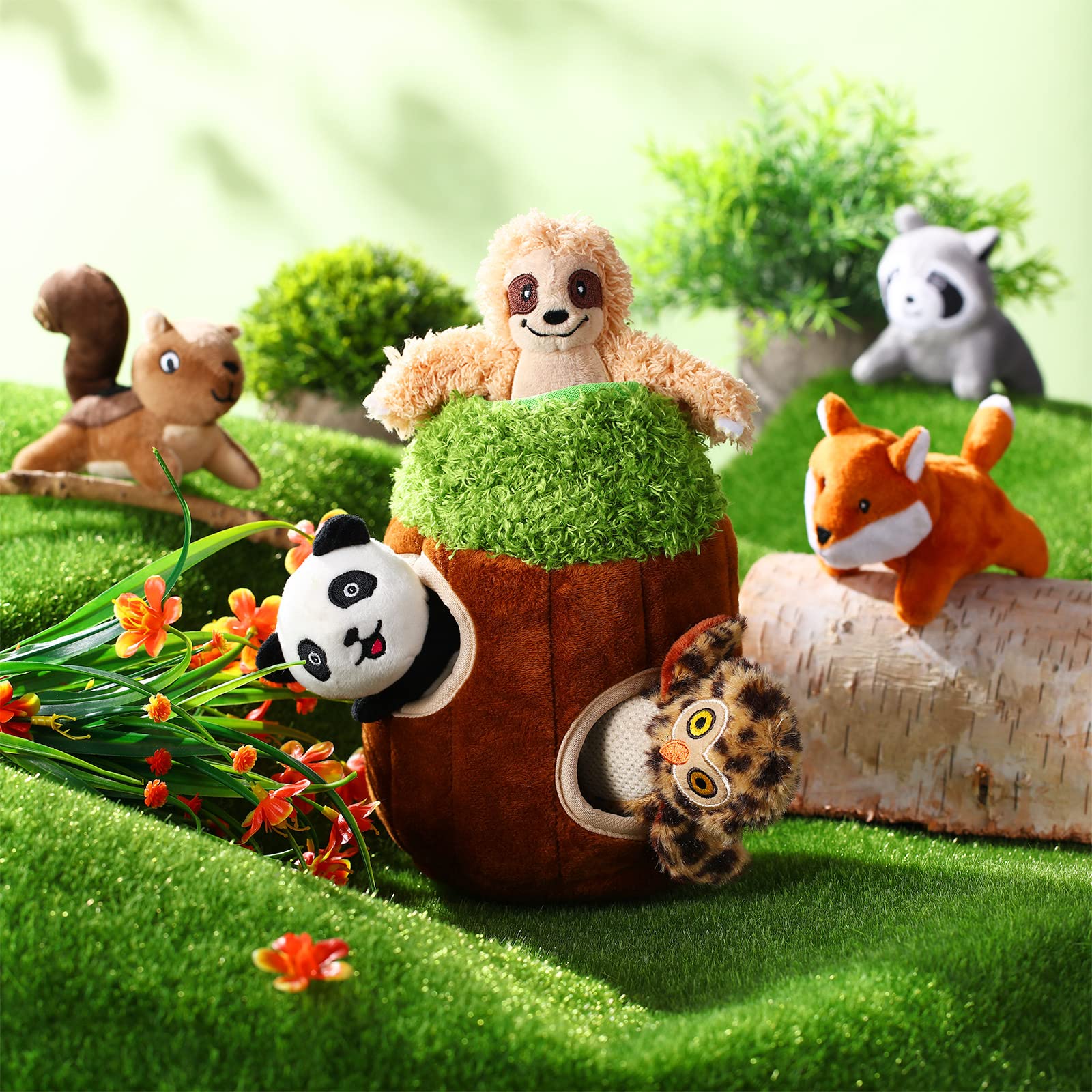 Lot de 7 jouets couineurs pour chien - Jouet à mâcher en peluche - Amis de la forêt - Couineurs pour chiens de petite et moyenne taille - Mignon, taille S