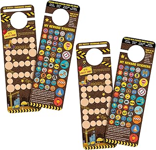 8 Pcs Construction Potty Training Sticker Chart for Boys, Door Hanging Potty Training Chart Potty Training Rewards Potty Reward Chart for Toddlers Potty Training, 4 Charts and 4 Sheets Stickers