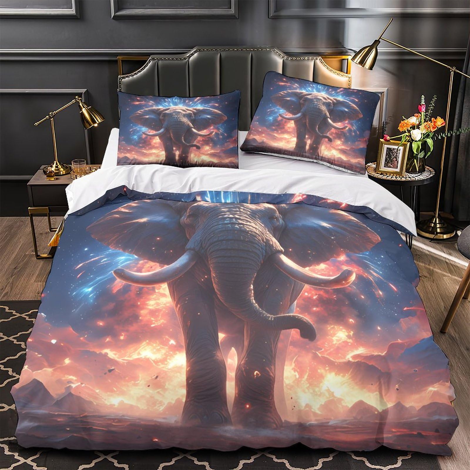 Housse de couette éléphant cosmique 140x200 parure lit garçon single