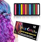 Hair Chalk Stick Set, Halloween Christmas Birthday Cosplay and DIY, Non-toxic Temporary Washable Hair Color Chalk Girls Boys Teen Kids Gift, 12 Colors