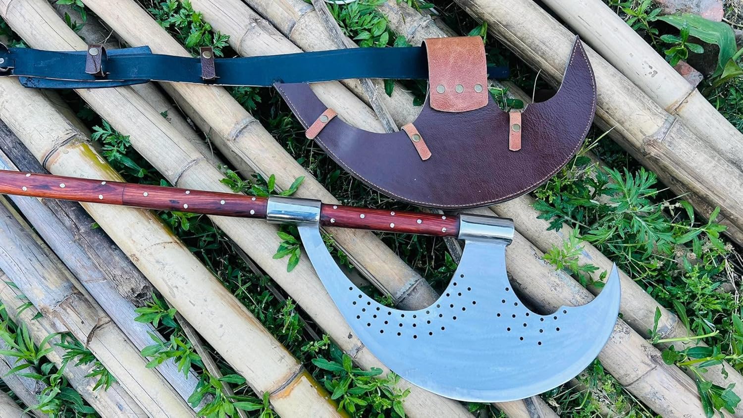 EGKH-20 Custom Blade Large Bardiche Pole Axe Blunt Axe Head-High Carbon Steel- Hardest-Hitting of Axe-Hand Crafted-Long Handle-Ready to Use