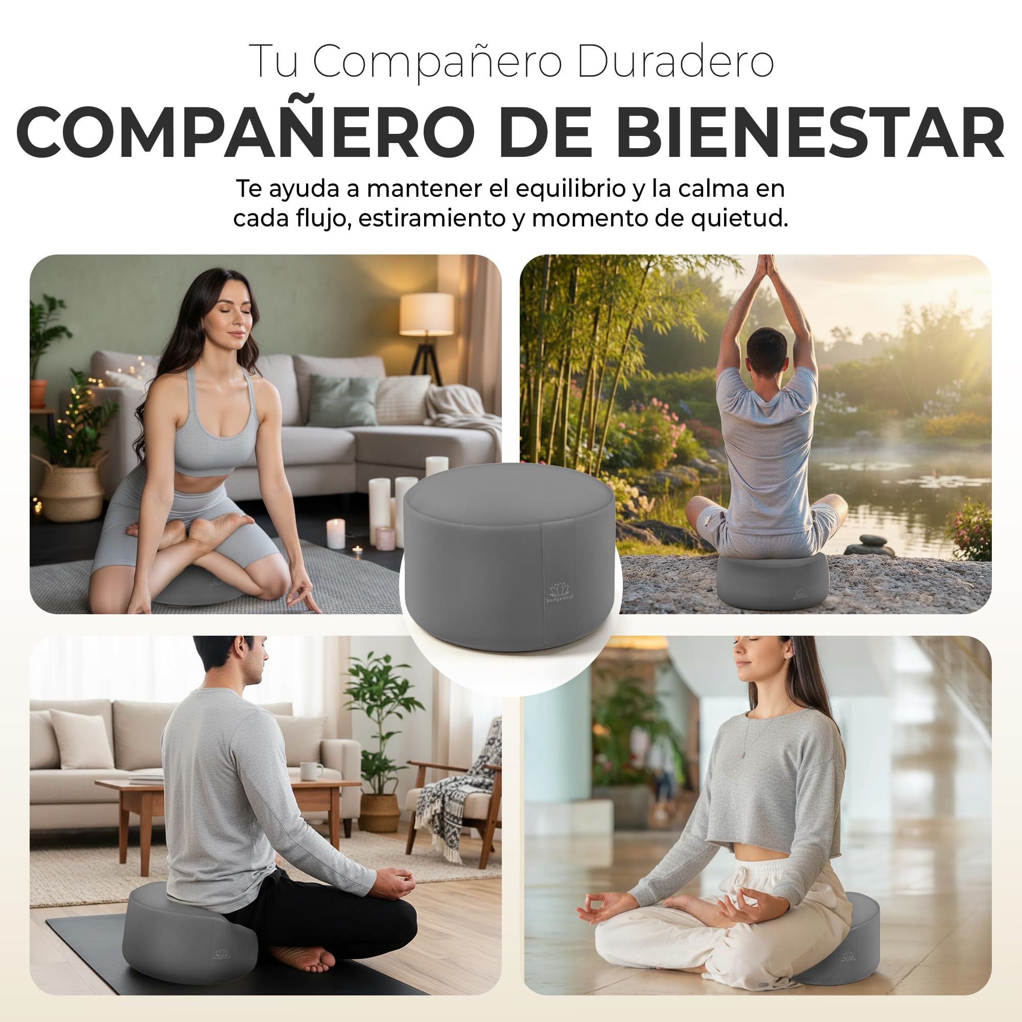 Body & Mind Cojín de Yoga Cojín de meditación Cojín de Asiento de Suelo para meditación y Yoga; Funda Lavable y Relleno Transpirable de Primera Calidad; Altura del Asiento de 19 cm