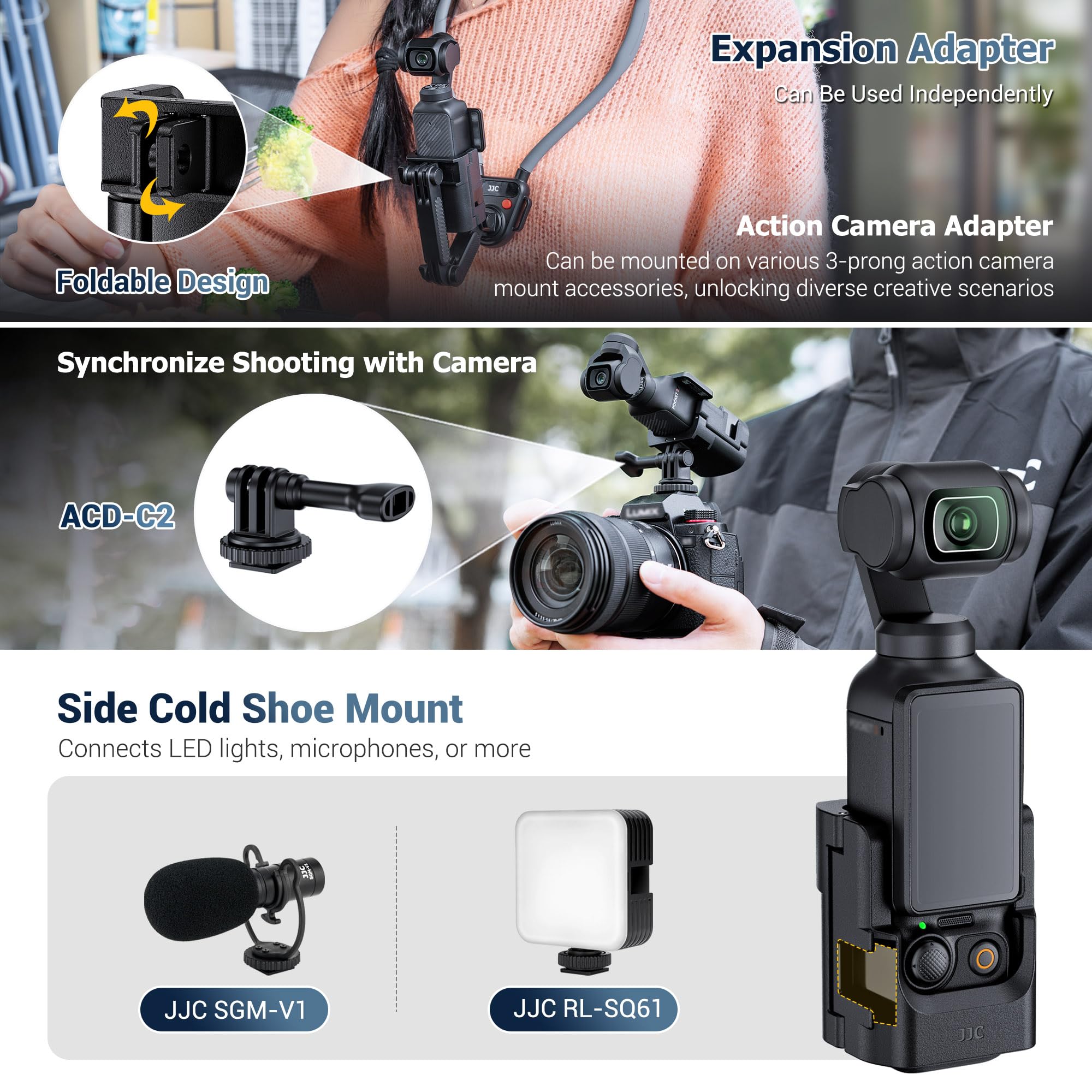 JJC Magnetische Handyhalterung für DJI Osmo Pocket 4 3 Handy Halterung | Pocket3 Pocket4 Creator Kreativ Combo Magnetischer Handy Halter, Erweiterungsadapter mit Kaltblitzschuh für Mikrofon Leuchte