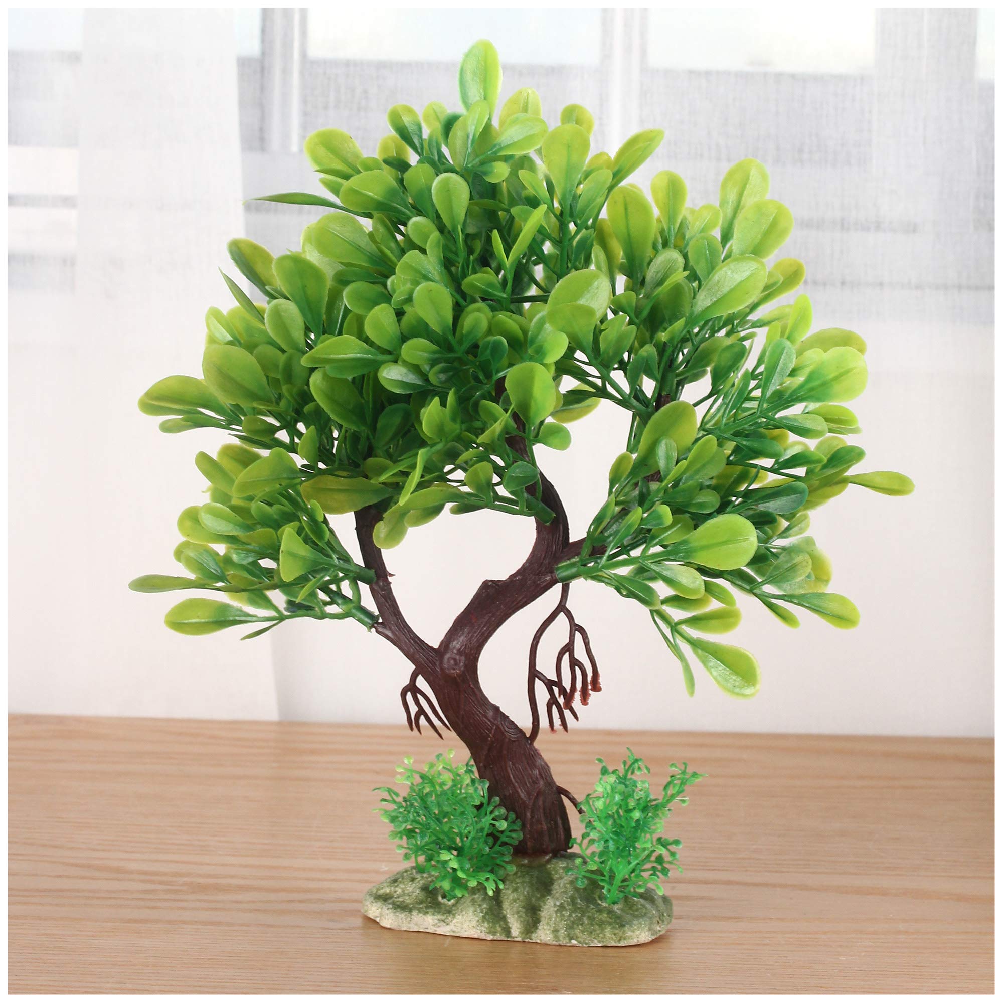 crapellesArtificial Plants Small Olive Tree Green, for Fish Tank Decorations Aquarium Accessories Fish Perched Reptile Terrarium Décor Insect Hiding