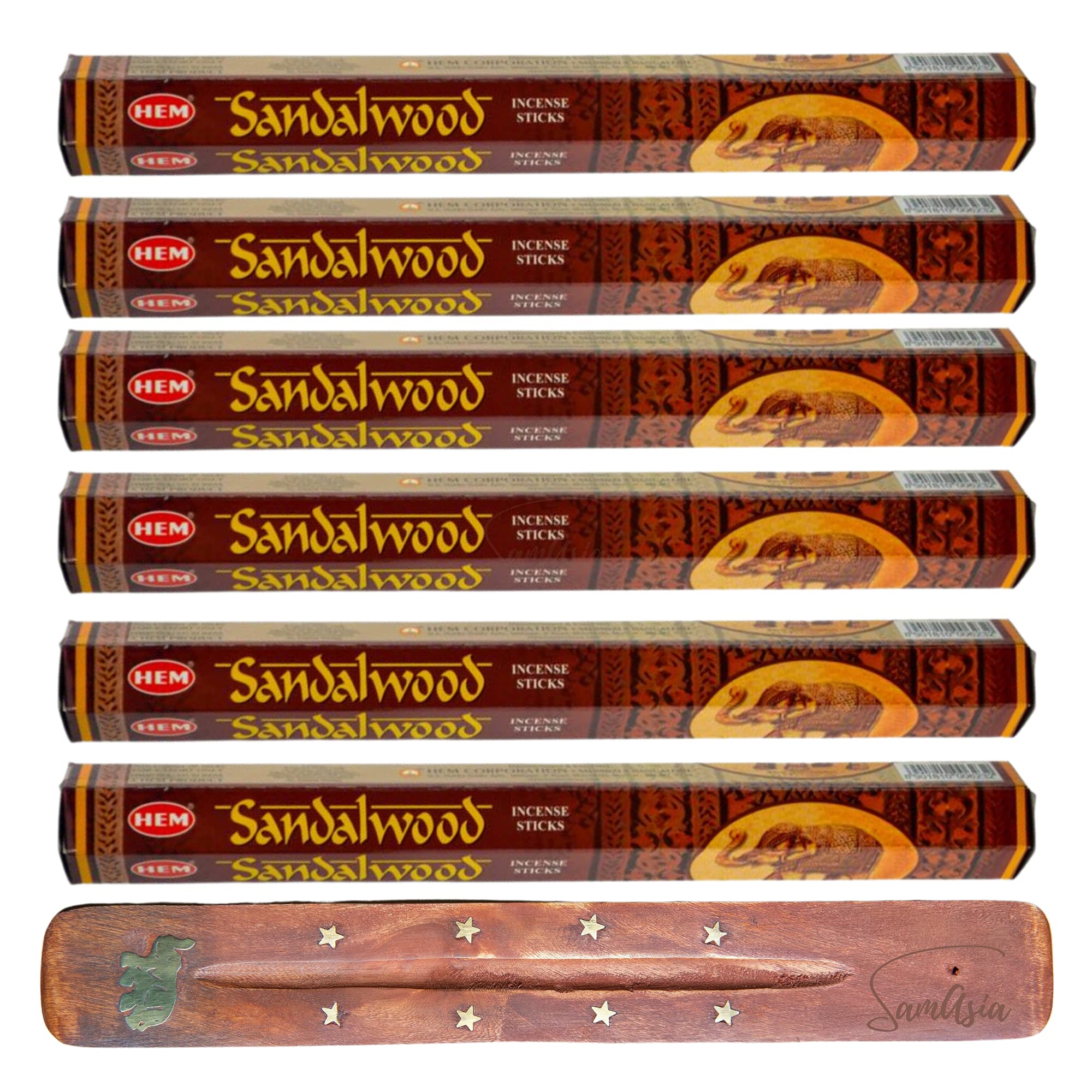 Samasia Sandalwood Hem Incense Sticks | Pack Of 6 | With Incense Stick Holder For Aromatherapy, Incense Spa, Yoga, Meditation, Healing, Spirituality And Relaxation