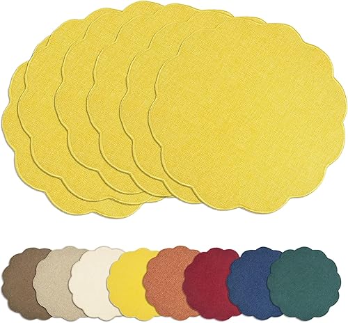 Miniatura 12 de AHHFSMEI Juego de 4 manteles individuales redondos de lino sintético, alfombrillas de mesa impermeables, resistentes al calor, antideslizantes y a