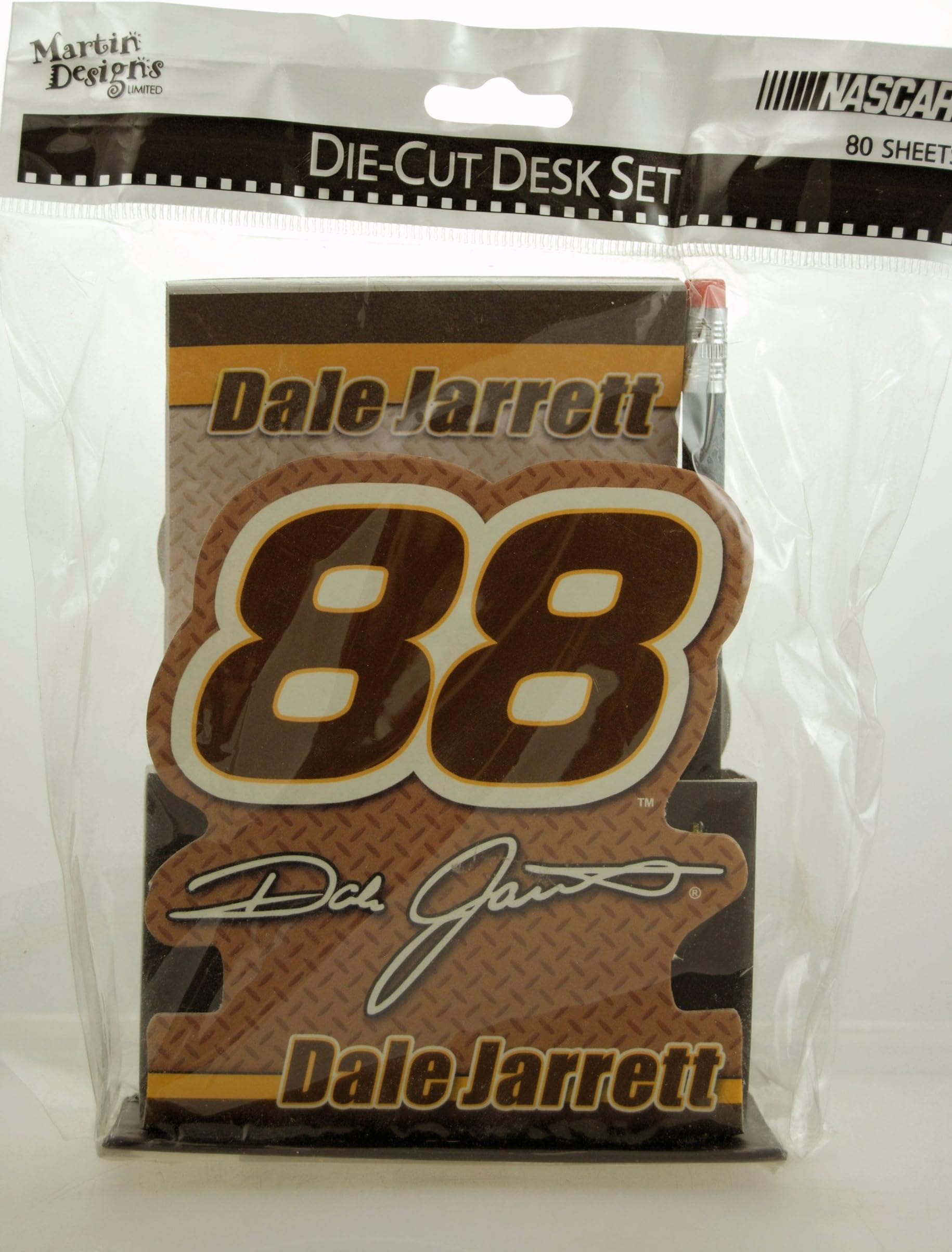 2003 - Martin Designs - NASCAR - Die-Cut Desk Set - Dale Jarrett #88 - Robert Yates Racing - Holder, Pencil, Paper Pad - Limited Edition - Collectible