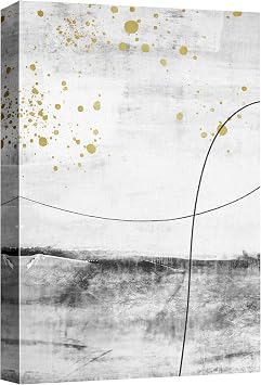 B2T Canvas Print Wall Art Black Gold Paint Stroke Splatter Grunge Landscape Abstract Shapes Illustrations Modern Art Decorative Relax/Calm Colorful for Living Room, Bedroom, Office - 12x18 inches