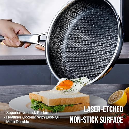 Miniatura 4 de Sartén antiadherente híbrida de 10 pulgadas, sartén antiadherente de acero inoxidable, utensilios de cocina sin PFOA, sartén de chef no tóxica,