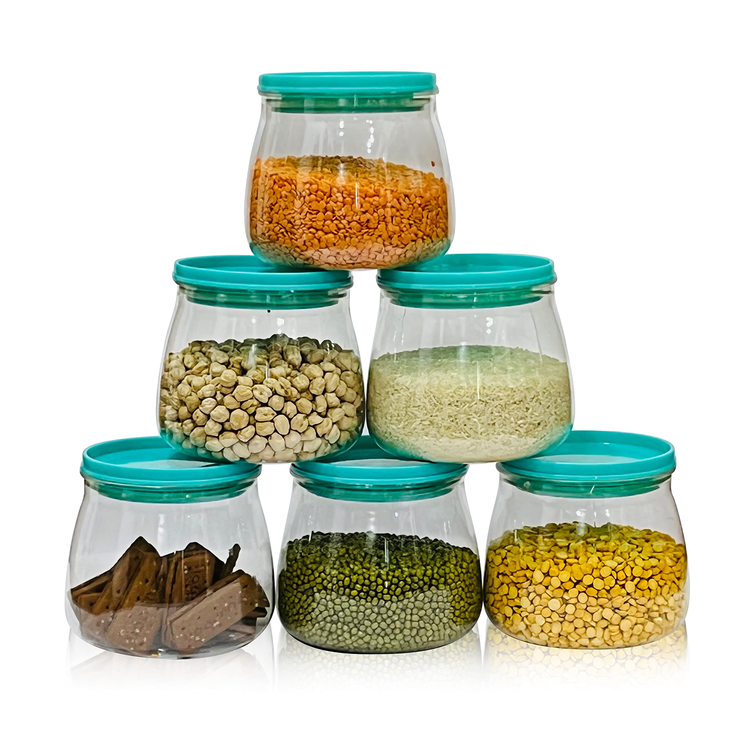 AarohiAirtight Container, Plastic Container, Jar Set For Kitchen, Kitchen Organizer Container Set Items, Air Tight Containers For Kitchen Storage - 900ml, Set of 6, Made In India (Aqua Green)