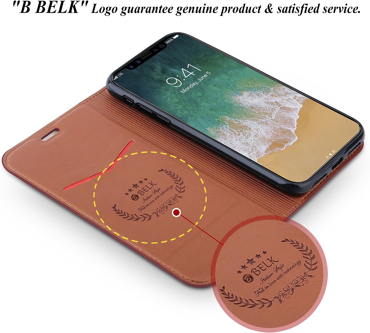 B BELK iPhone 8 Case,iPhone 7 Case, [Simple Retro Style] Handmade Soft Leather Flip Folio Slim Wallet Cover Case[Magnetic Closure][Credit Card Slot][TPU Bumper][Kickstand] for iPhone 7/iPhone 8