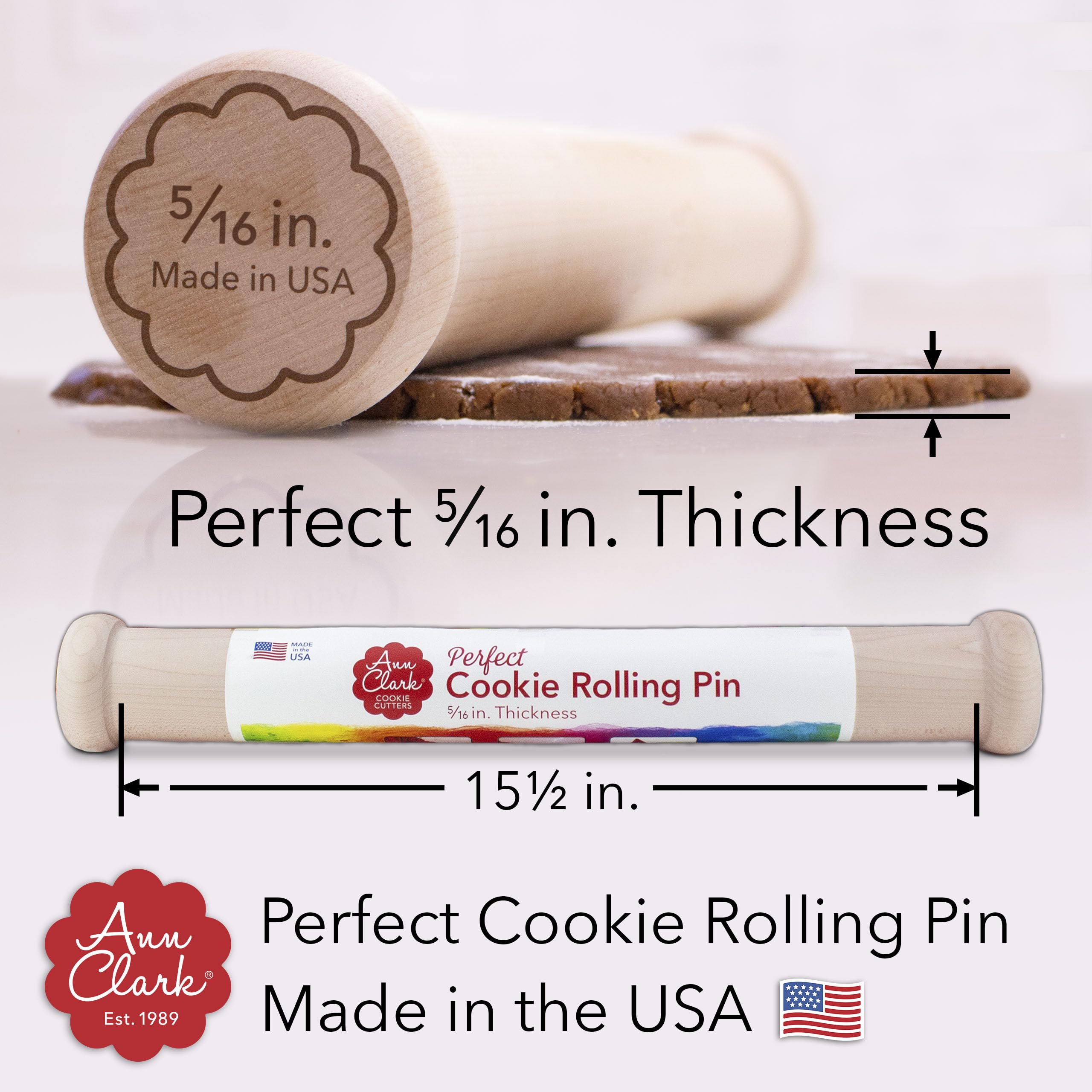 Perfect Cookie Teigrolle 5/16 Zoll Feste Tiefe Hartholz von Ann Clark USA