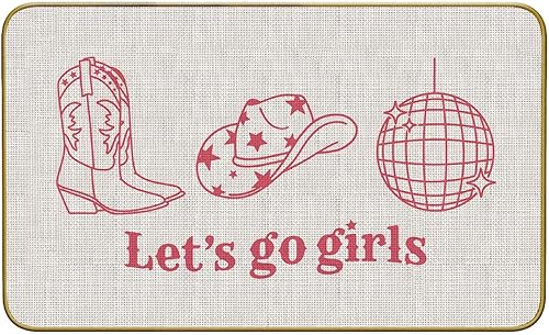 Mingnei Tapete rosa divertido para puerta de niñas Preppy Let's Go para el hogar, cocina, entrada, tapete de vaquera, botas de vaquera occidental, Mingnei Tapete rosa divertido para puerta de niñas Preppy Let's Go para el hogar, cocina, entrada, tapete de vaquera, botas de vaquera occidental,