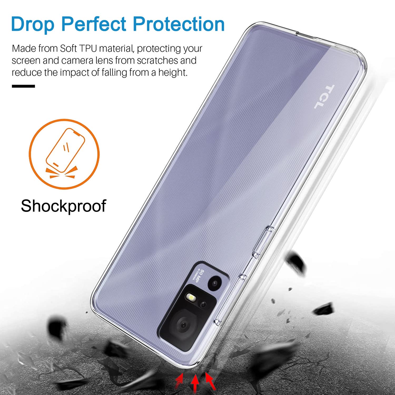 JDXHFF Cover Compatibile con TCL 40R 5G (6.6) e 2 Pezzi Pellicola Protettiva in Vetro Temperato - Trasparente Morbido Silicone Custodia Protettivo TPU Protezione Case Clear