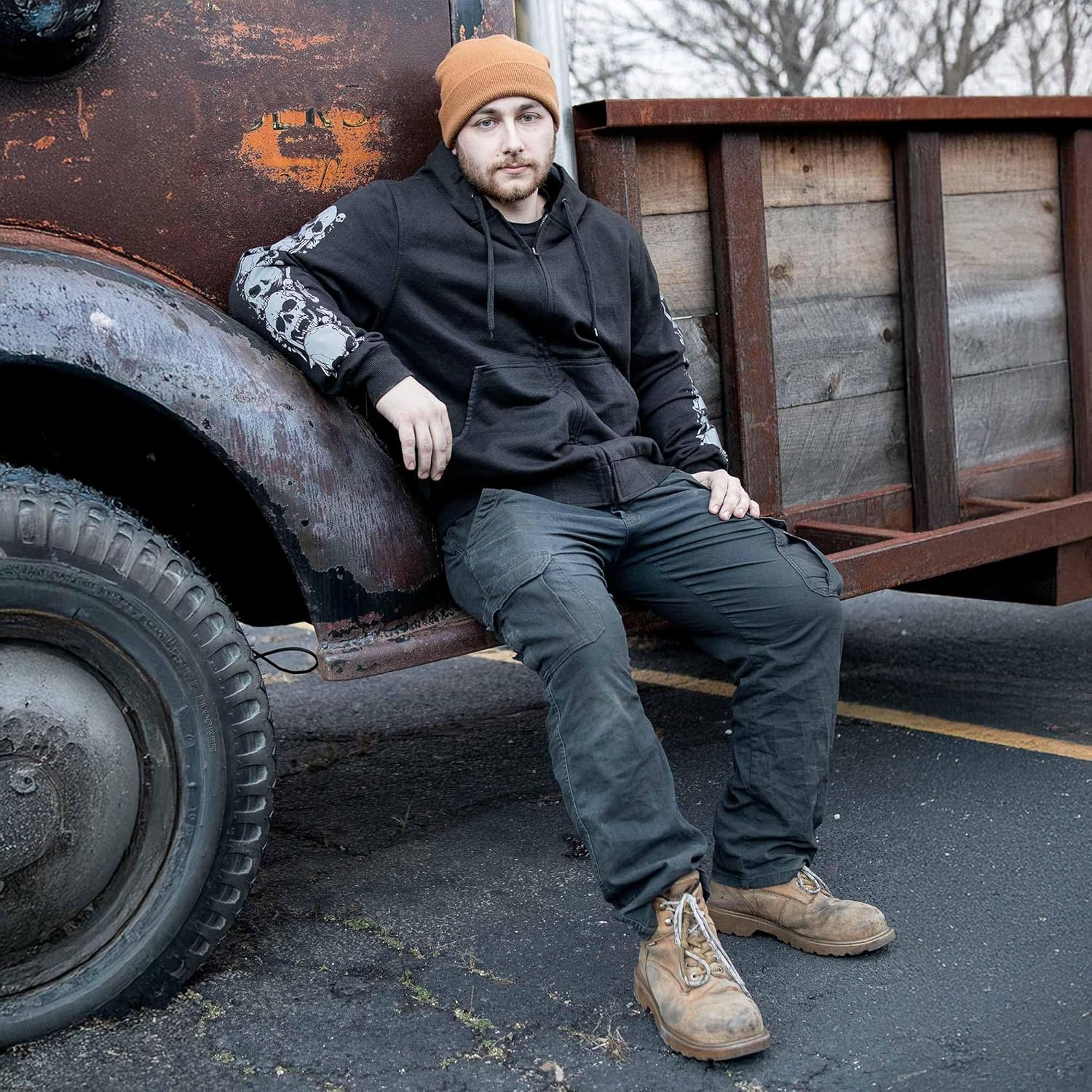 MILWAUKEE MOTORCYCLE CLOTHING CO. MMCC MPM1680 Men’s Bare Bones Hoodie - Reflective Skull Graphics Front & Back, Full Zip, 100 % Cotton - X-Large