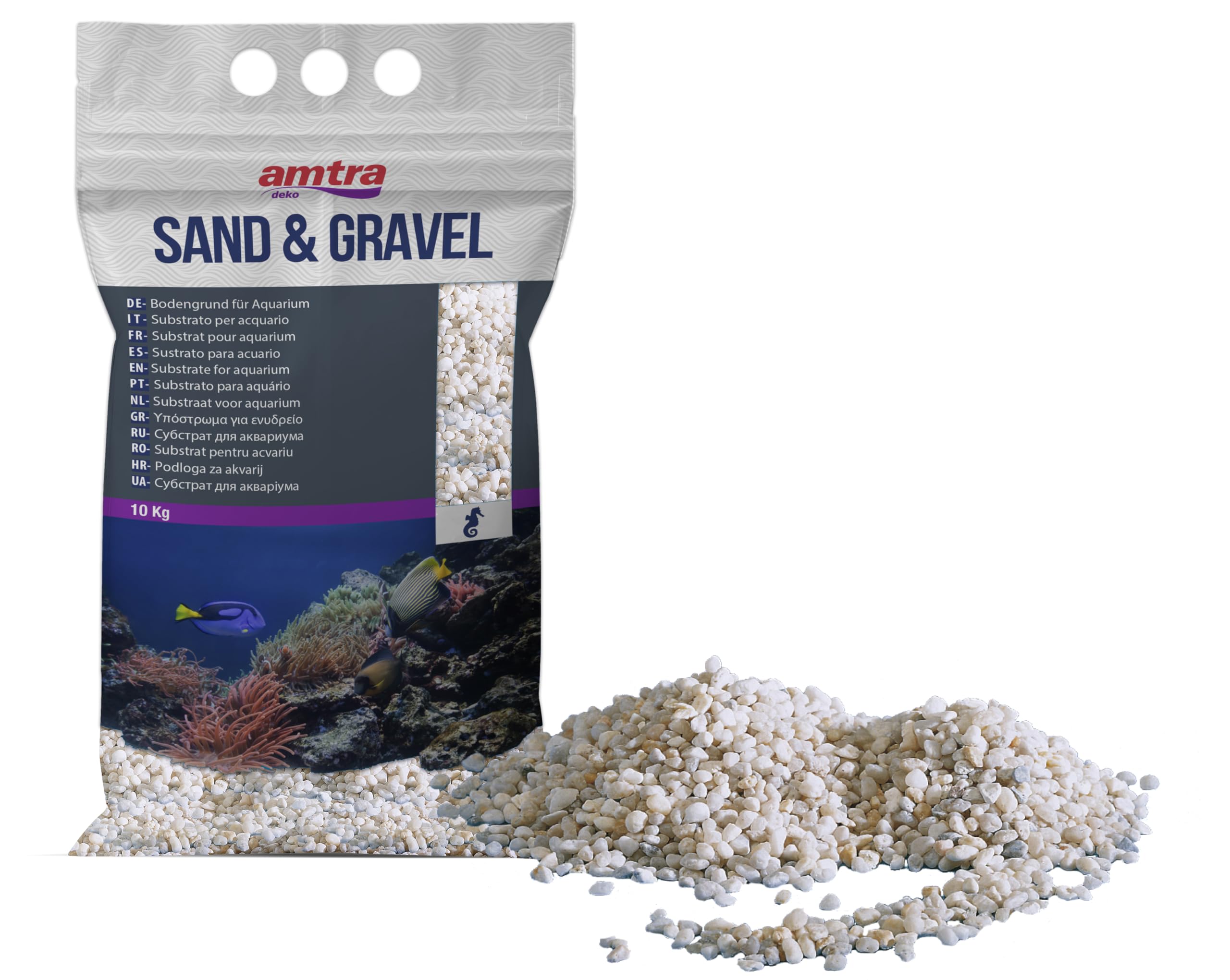Amtra Gravel Noa, Grava Natural Para Acuarios, Piso Decorativo, Granos Gruesos Blancos De 2-5 Mm, Tamaño 10Kg