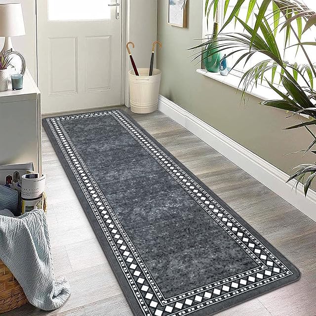 Enyhom Carpet Runner Rug 60x180cm Non Slip Machine Washable Hallway Runner Indoor Area Runner Rug for Kitchen Entrance Living Room Laundry Grey