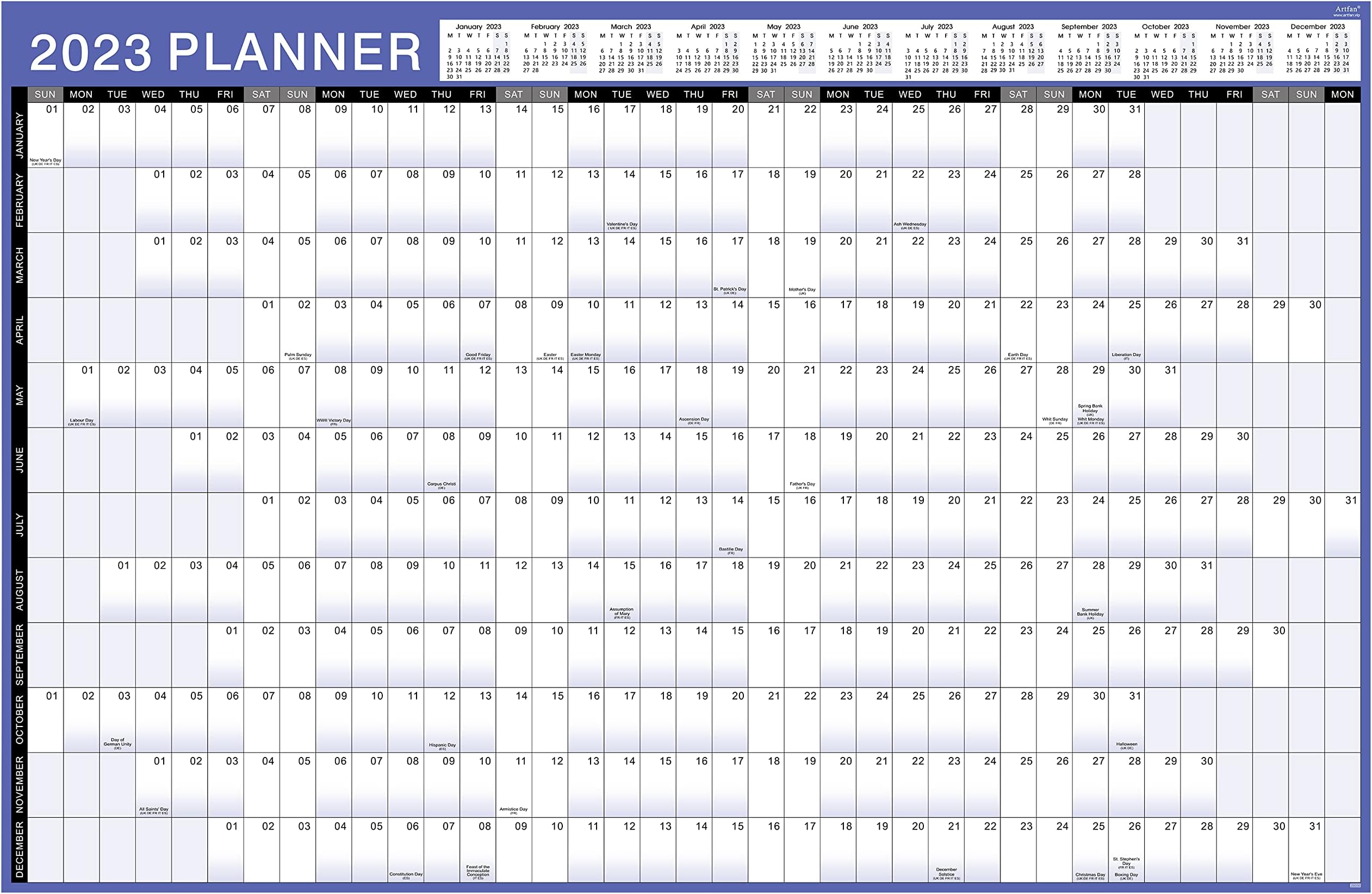 2023 Wall Planner - A1 Large Wall Planner 2023 from January to December, Year Planner 2023 with Thick Paper, 57 x 88 cm, Purple