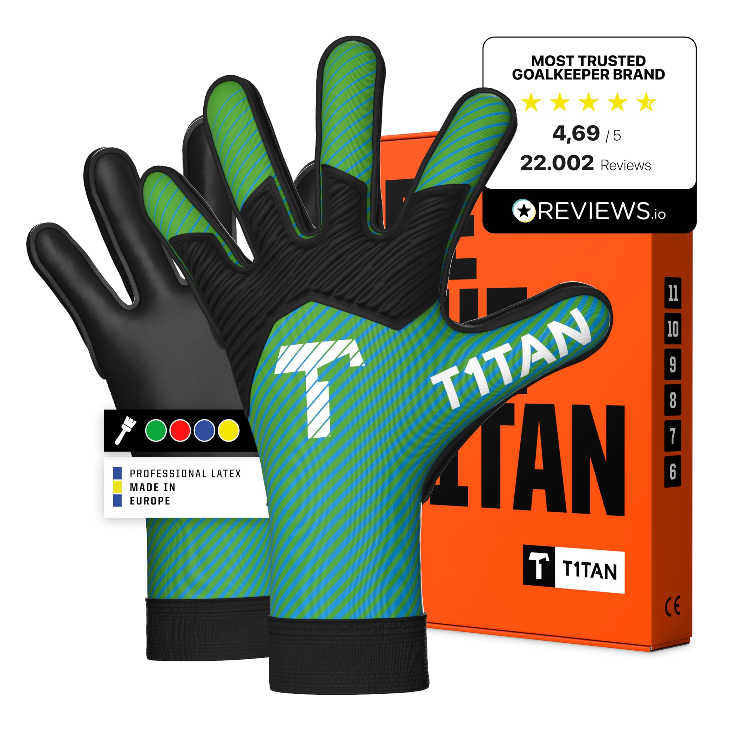 T1TAN Hobby Torwarthandschuhe Kinder AROX Green, Torhüter Handschuhe für Jungen, Mädchen & Jugendliche, 11-12 Jahre, Viele Farben, Fußball Torwarthandschuhe, Atmungsaktiv, Größe 7
