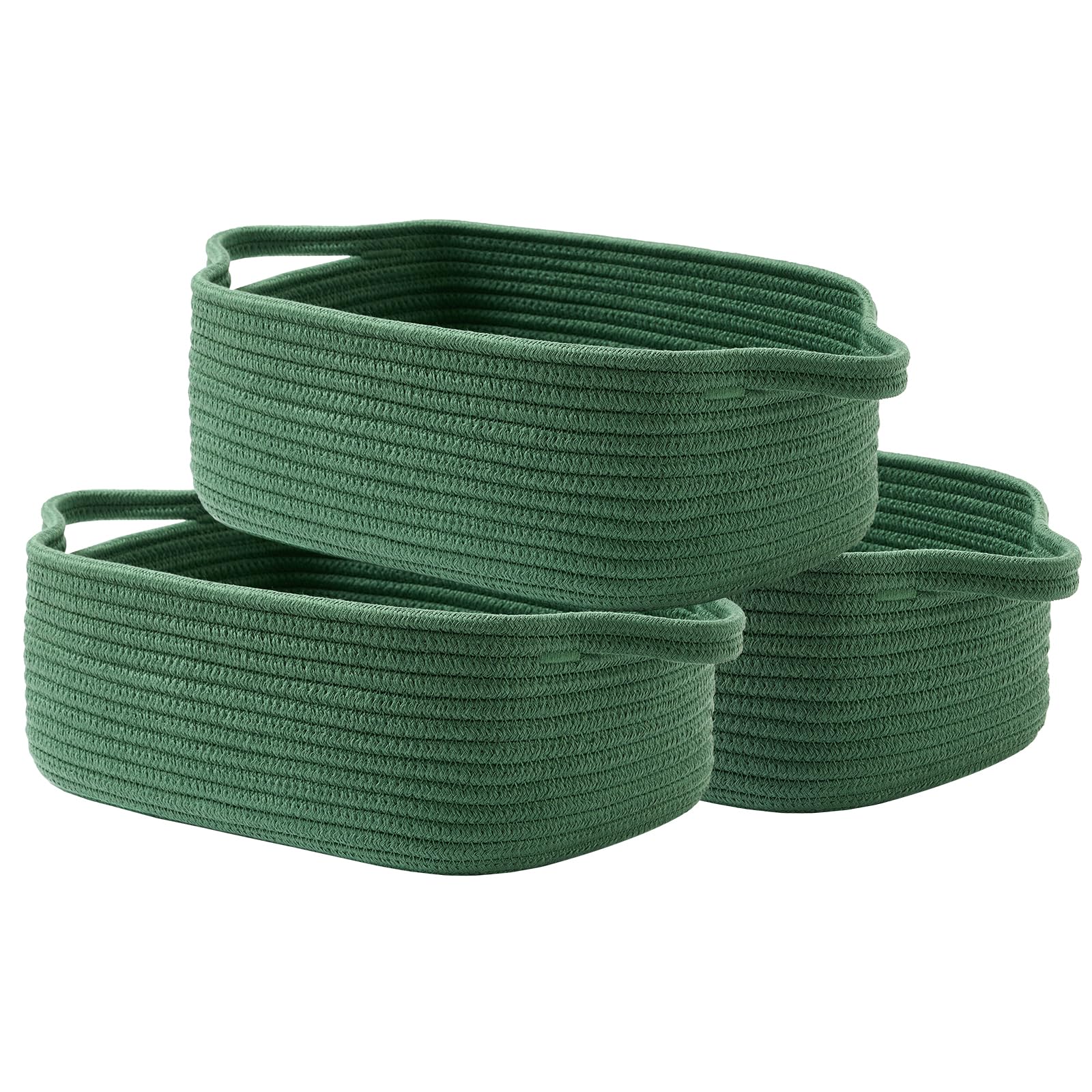 KALLAX Small Woven Basket, 12 x 8 x 4.5 Inches, Small Storage Baskets for Organizing, Gift Baskets Empty, Cute Rope Shelf Closet Storage Bins for Shelves, Dog Toy Basket, Green