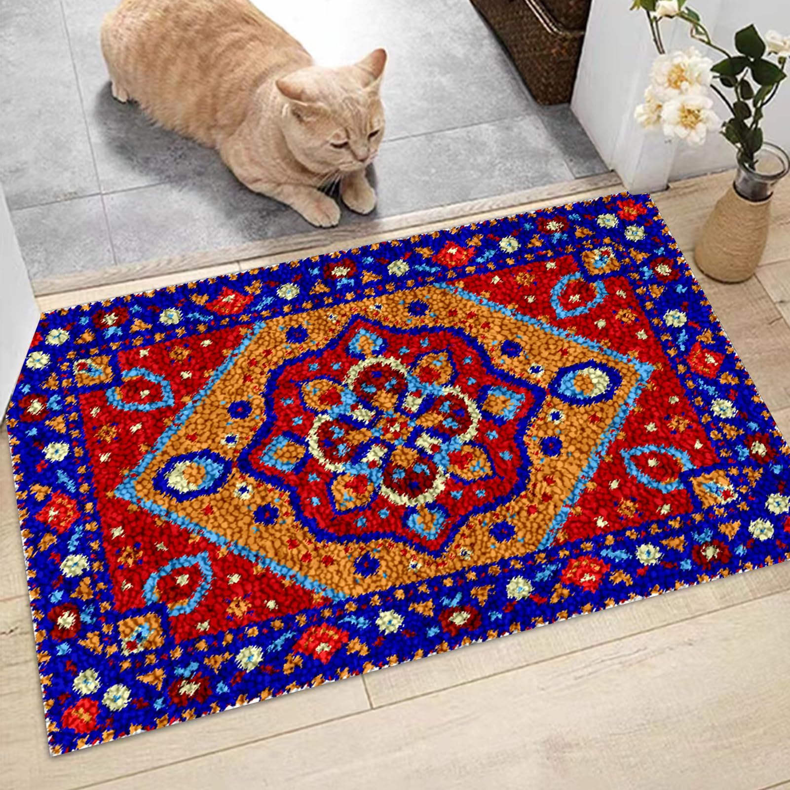 Kit per tappeto con gancio a scatto per adulti, kit fai da te per ricamo, con tela stampata, filato all'uncinetto, cuscino per pavimento, grande gancio, kit per la decorazione della casa, 55 x 75 cm