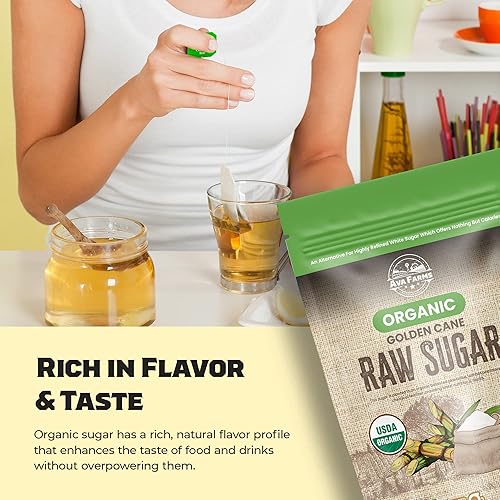 Miniatura 6 de Ava Farms Azúcar de caña orgánica certificada el azúcar de caña pura dorada es un edulcorante natural para hornear, cocinar y cafés. El azúcar crudo