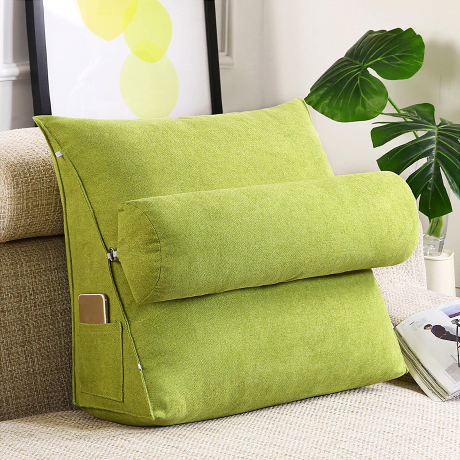 GYCS Bed Reading Pillow with Ergonomic Backrest Comfortable Support Pillow for Adults & Elderly, Adjustable Lumbar Cushion for Reading in Bed, Sofa Relaxation,fruit green,60 * 50 * 20cm